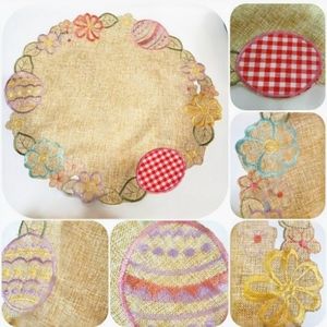 4 PC Easter Eggs Cutwork 15" Round Embroidered Placemats Set New